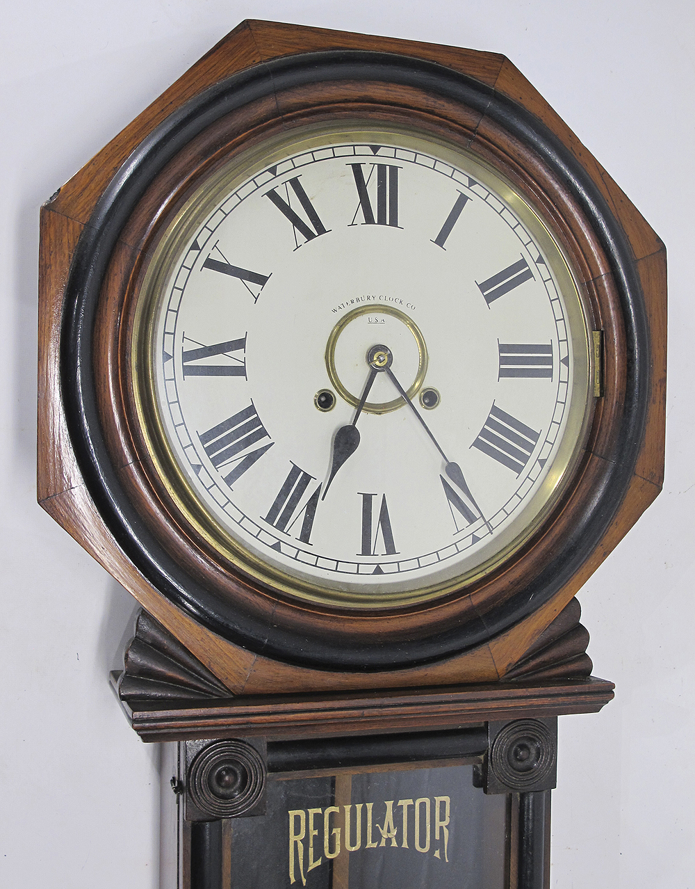 LARGE Antique Waterbury 8 Day Regulator Pendulum Ebonized Wooden Wall