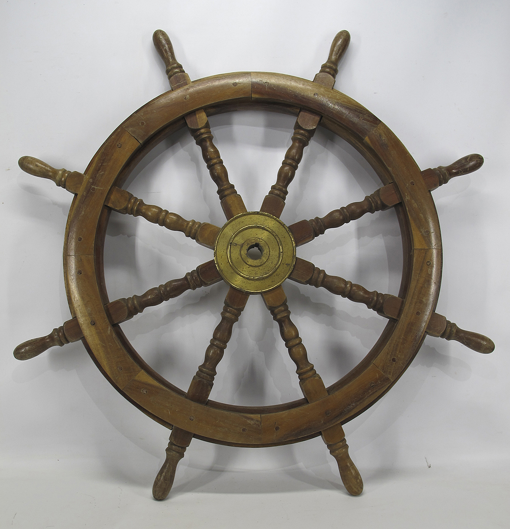 Authentic Antique c 1899 Brass & Mahogany Wood Maritime Ships Wheel 36
